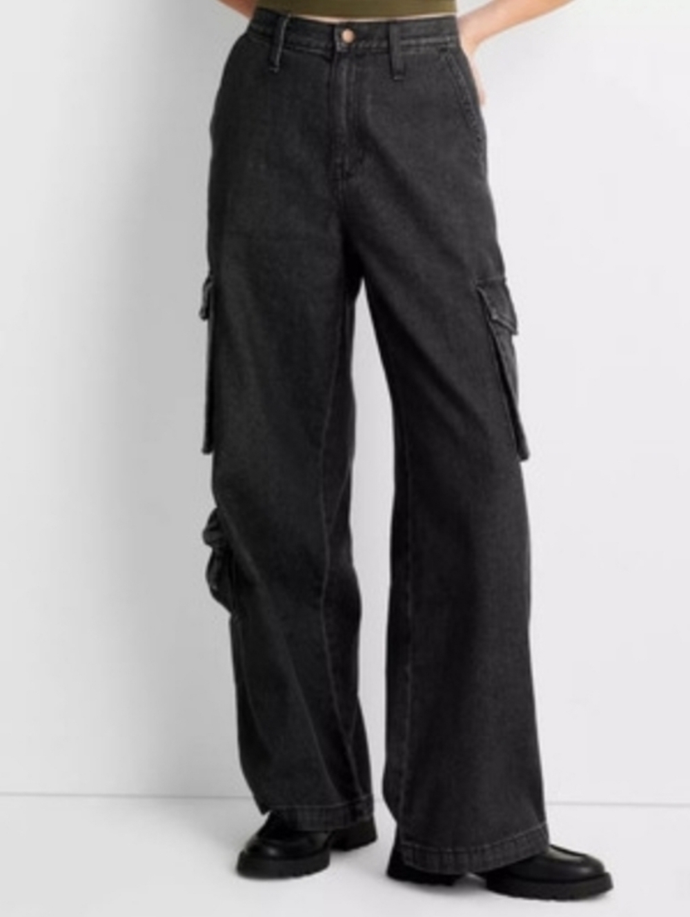 Black Denim Hide Rise Wide Jeans